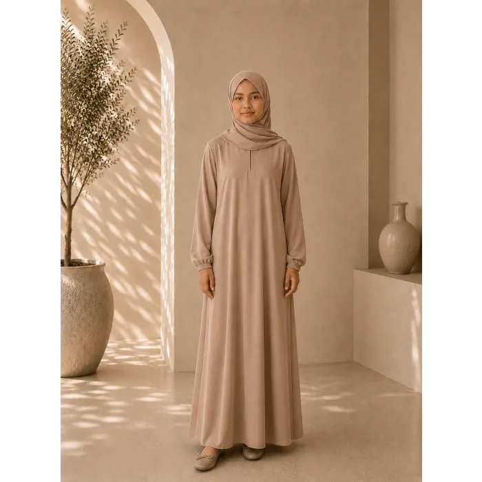 Klassieke dames abaya donkerbeige – maat XXL