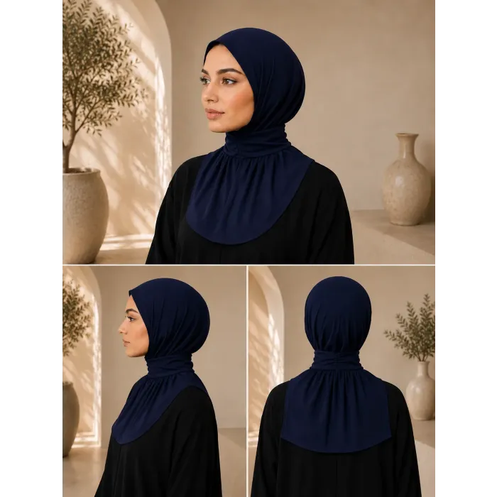 Hijab met drukknopjes donkerblauw