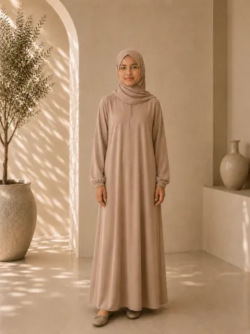 Klassieke dames abaya donkerbeige – maat XXL