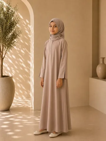 Premium kinderabaya donkerbeige – maat 10/11